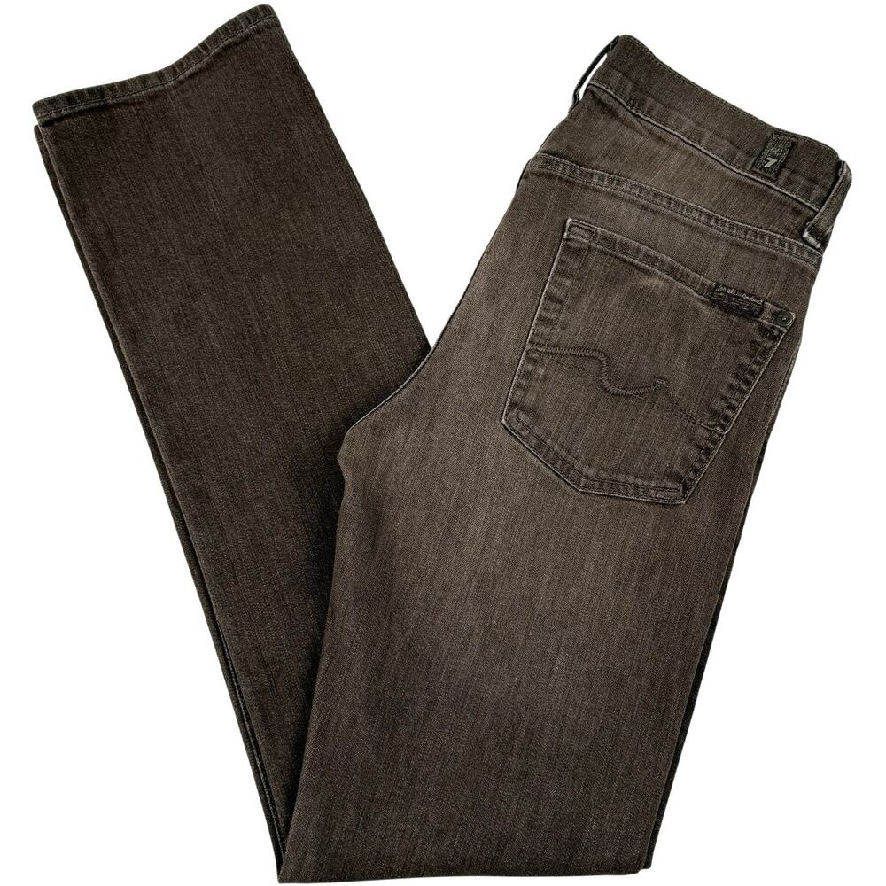 7 For All Mankind Slimmy Brown Straight Leg Denim Mid-Rise Jeans Women's 30